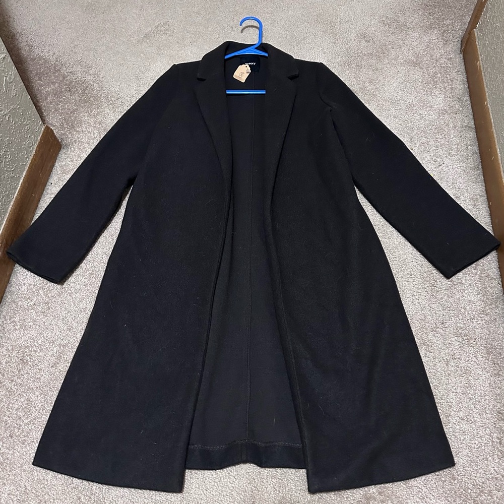 Theory Long Tailored Dark Brown Cardigan Coat
